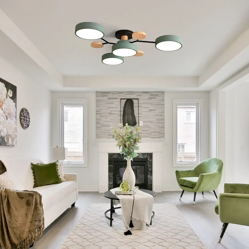 Ceiling Light Semi Flush LED Chandelier with Round Iron Frame for Dining Room