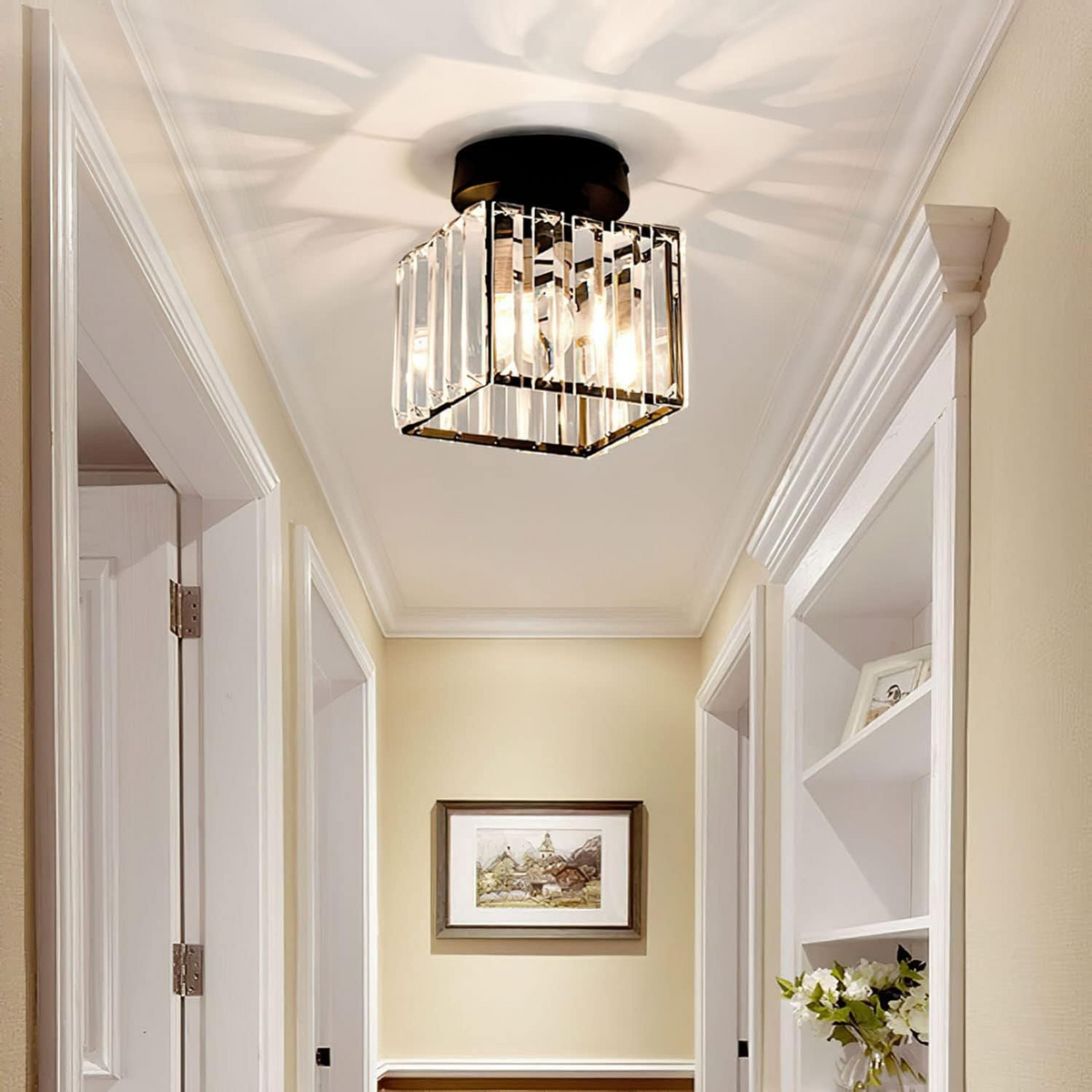 Ceiling Light Flush Mount with Crystal Shade for Hallway Living Room and Bedroom