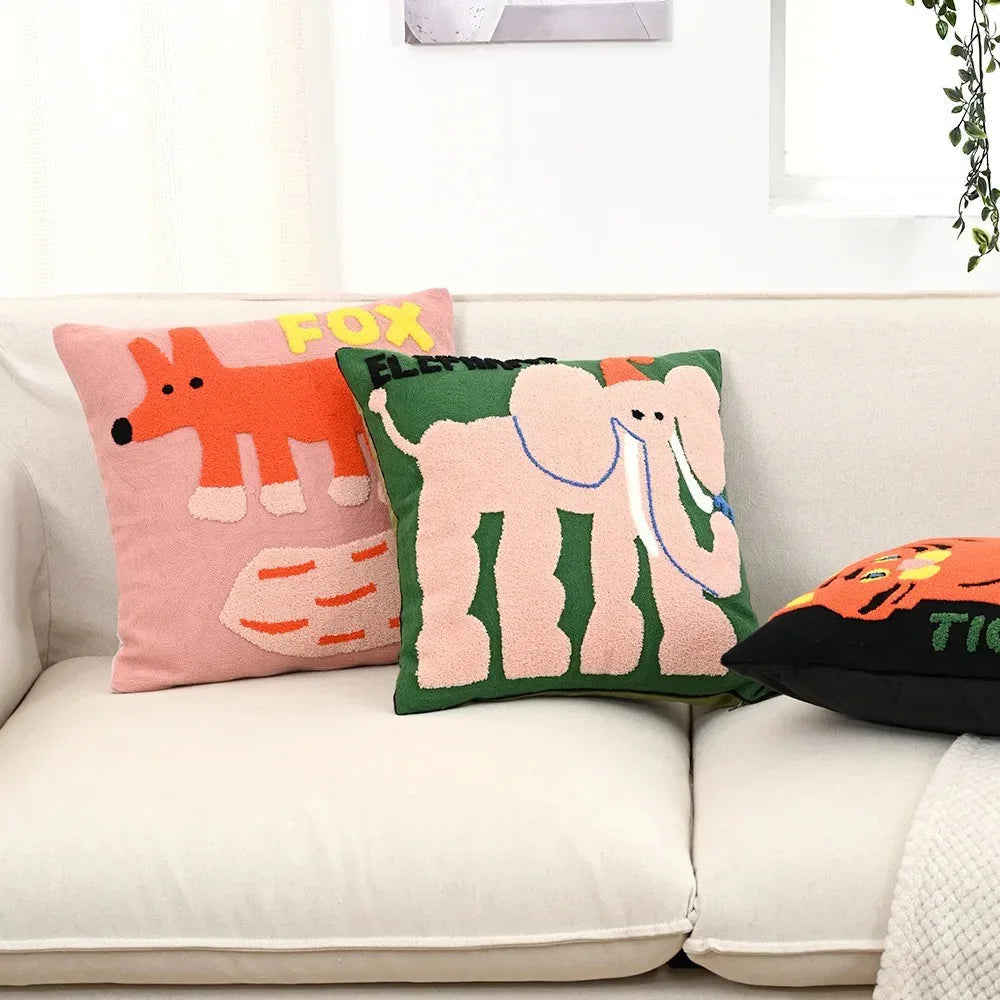 Decorative Throw Pillow Covers for Sofa with Nordic Animal Embroidery and Cushion Design