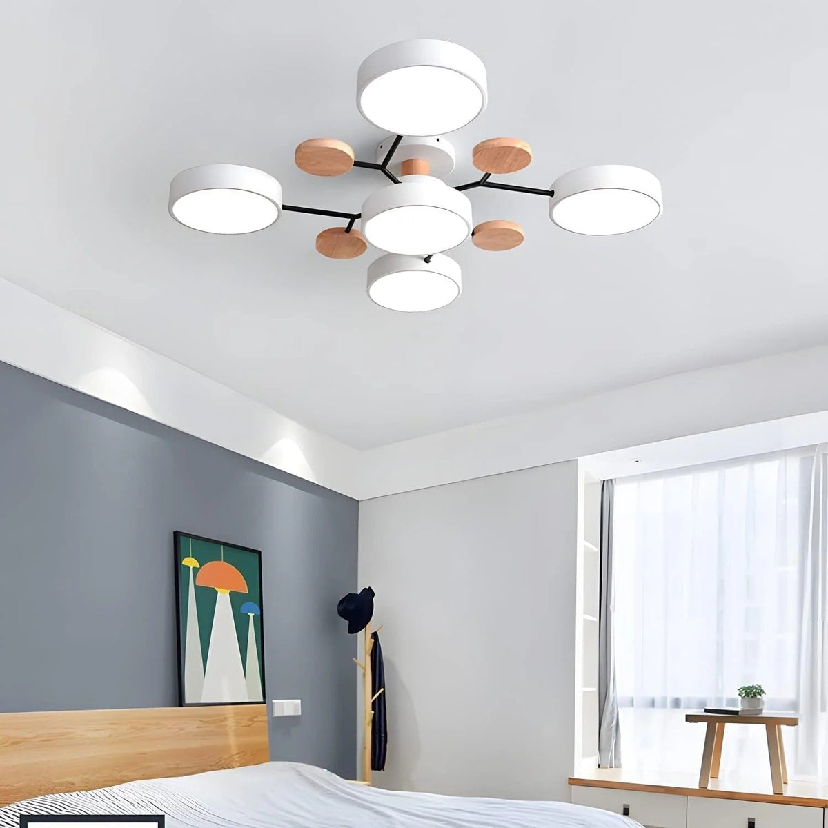 Ceiling Light Semi Flush LED Chandelier with Round Iron Frame for Dining Room