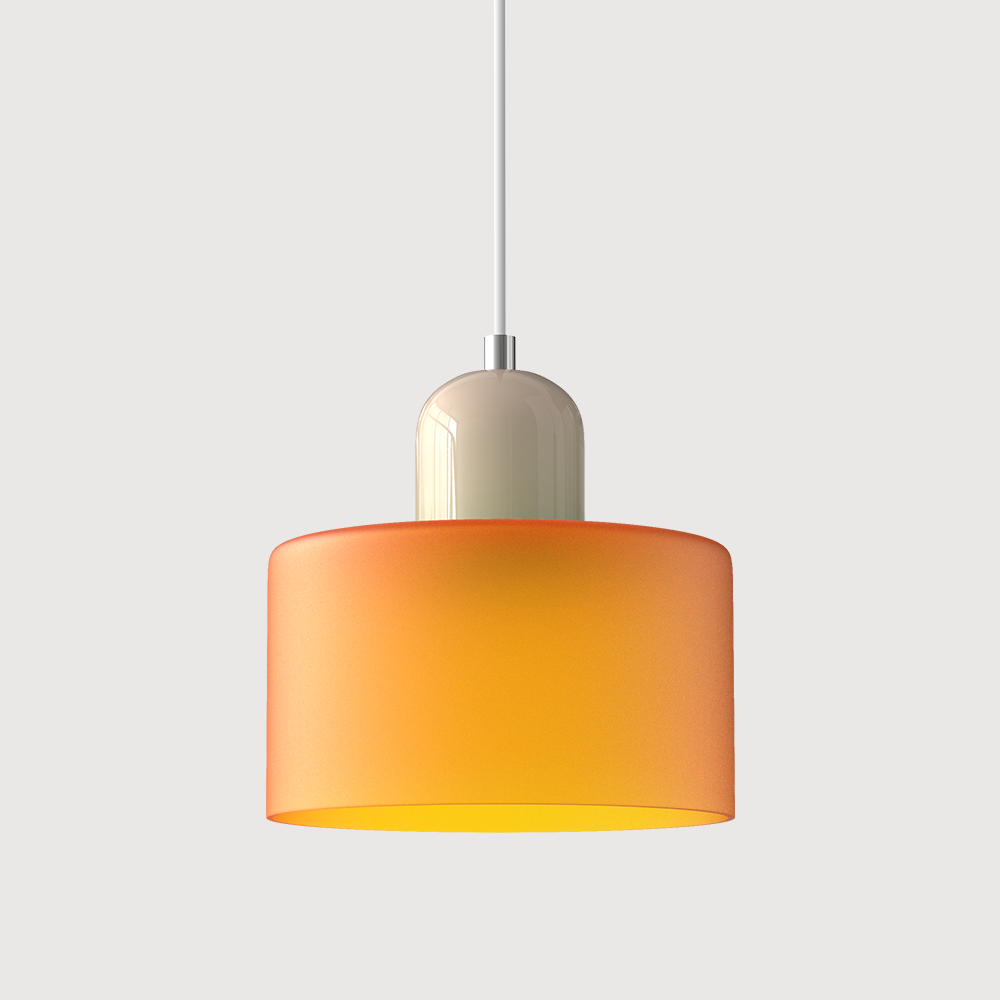 Pendant Light Ceiling with Coloured Glass Shade in Geometric Bauhaus Form for Dining Room