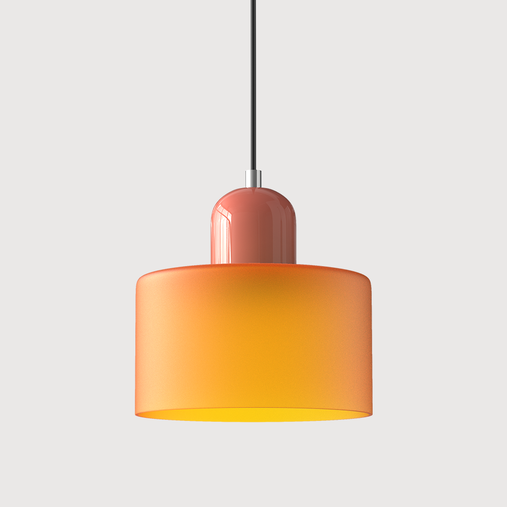 Pendant Light Ceiling with Coloured Glass Shade in Geometric Bauhaus Form for Dining Room