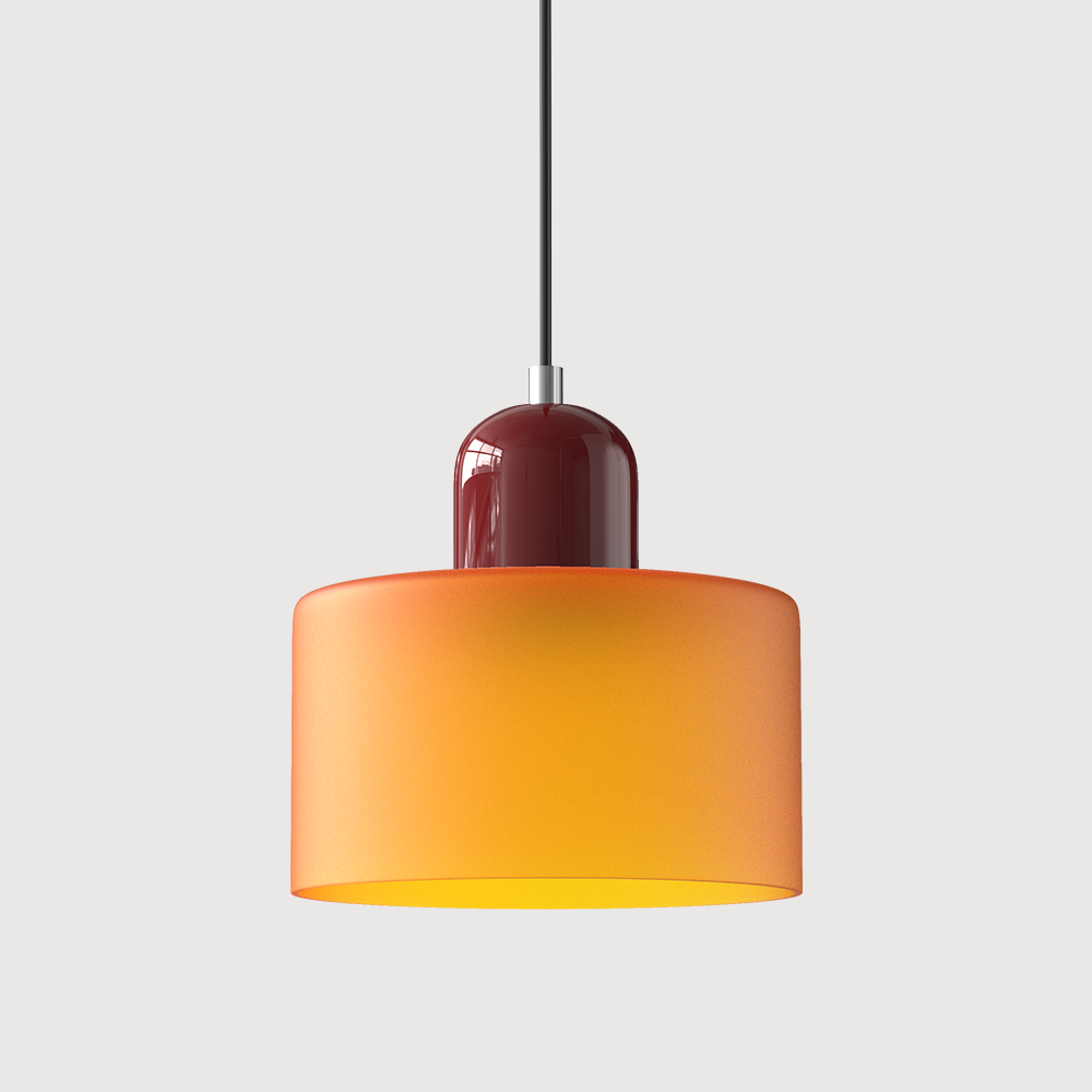 Pendant Light Ceiling with Coloured Glass Shade in Geometric Bauhaus Form for Dining Room