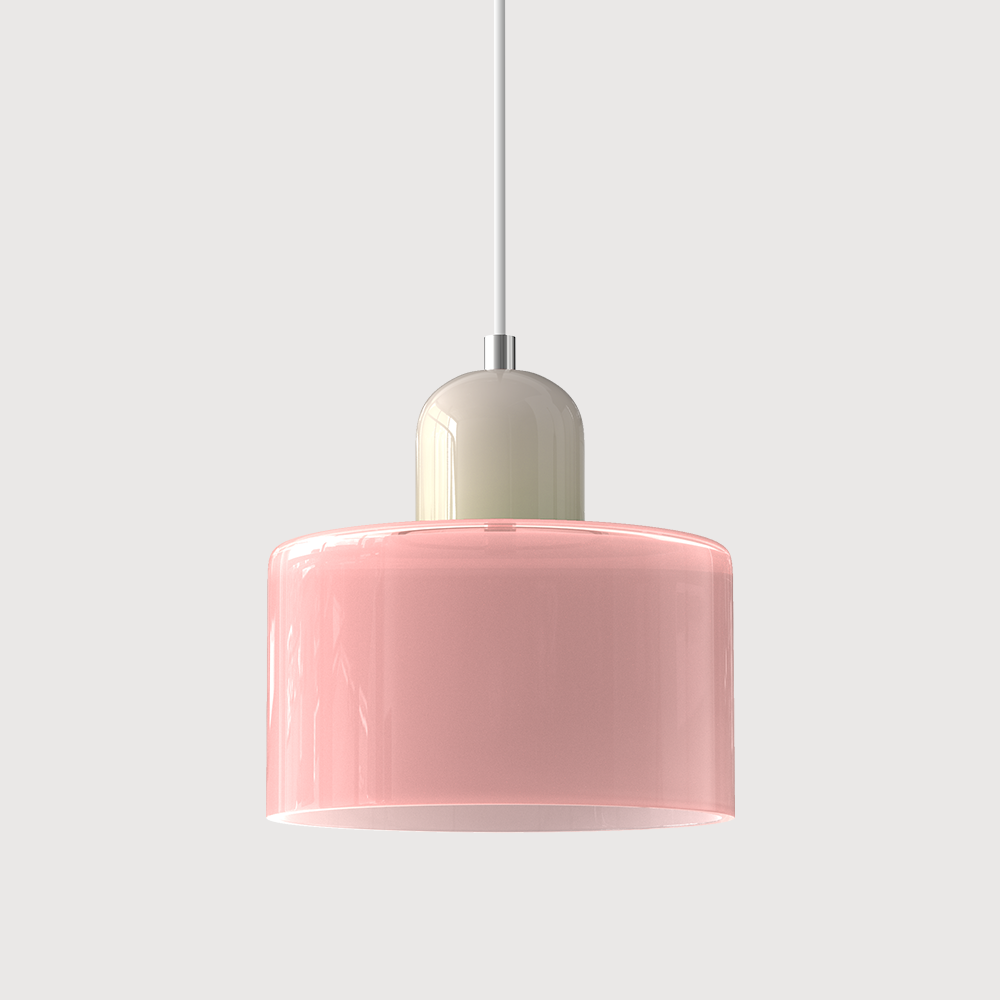 Pendant Light Ceiling with Coloured Glass Shade in Geometric Bauhaus Form for Dining Room