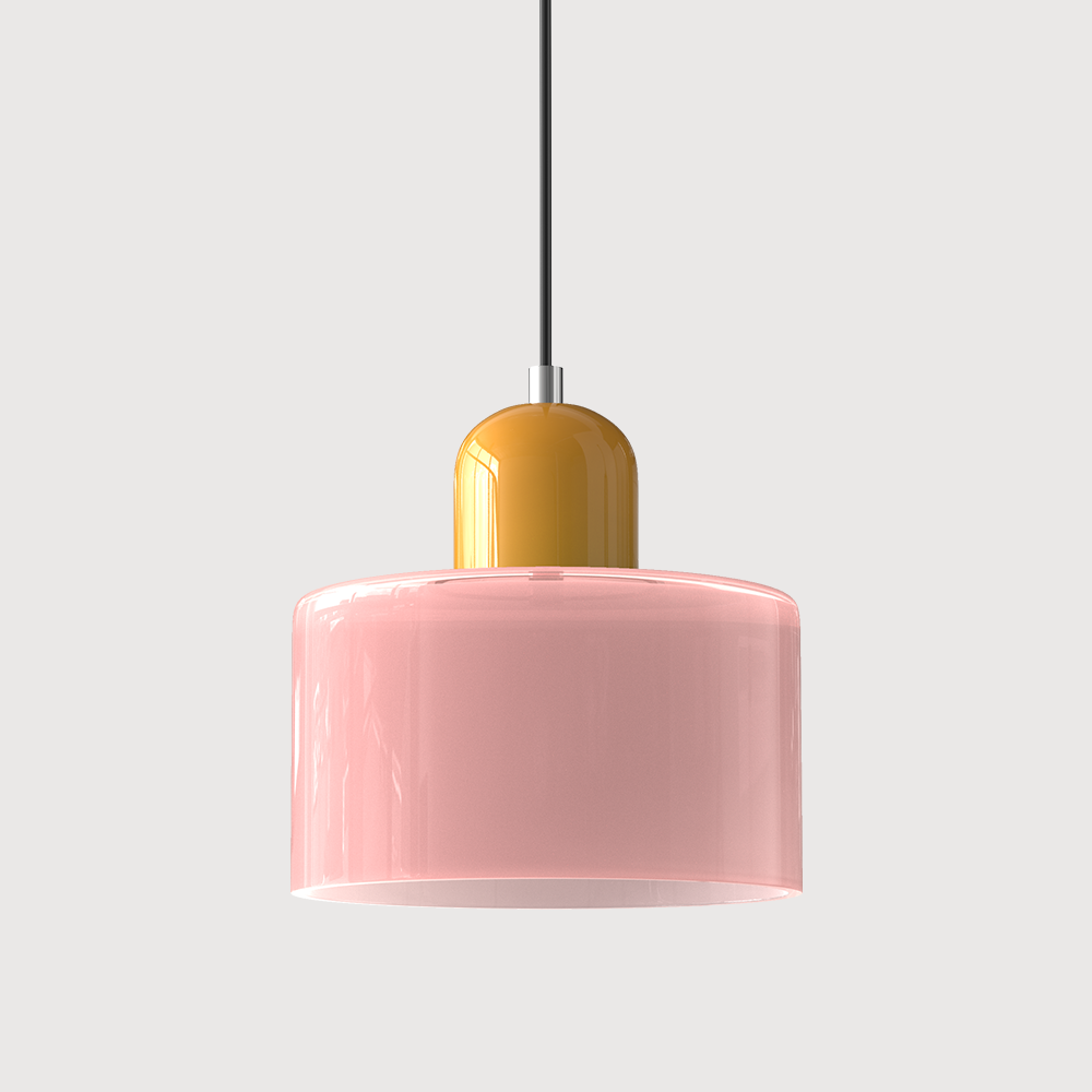 Pendant Light Ceiling with Coloured Glass Shade in Geometric Bauhaus Form for Dining Room