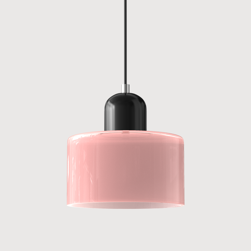 Pendant Light Ceiling with Coloured Glass Shade in Geometric Bauhaus Form for Dining Room