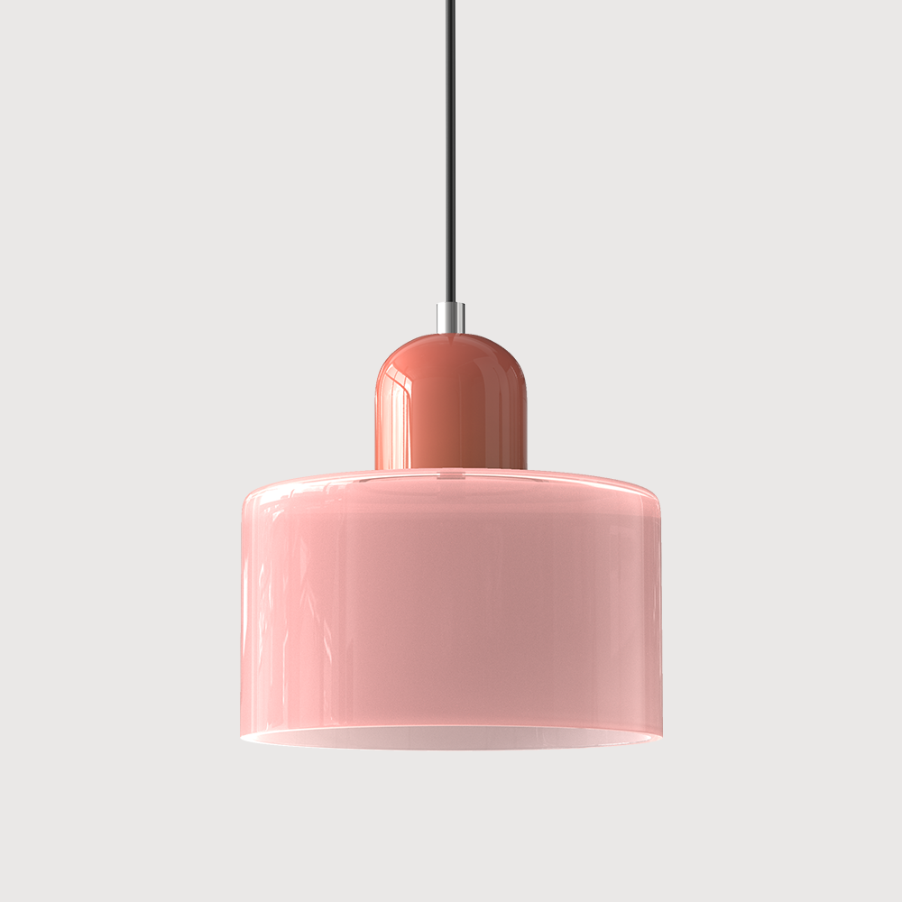 Pendant Light Ceiling with Coloured Glass Shade in Geometric Bauhaus Form for Dining Room