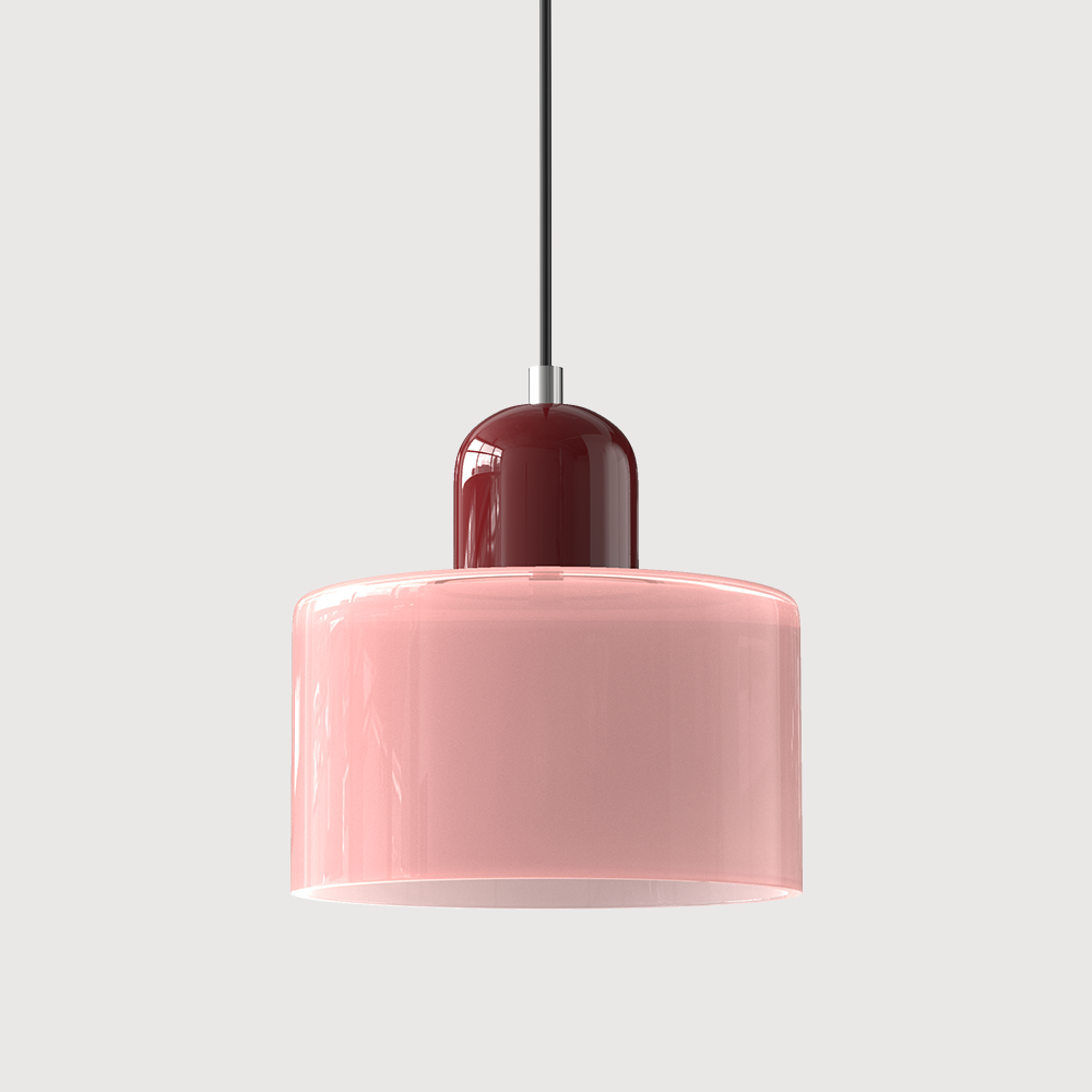 Pendant Light Ceiling with Coloured Glass Shade in Geometric Bauhaus Form for Dining Room