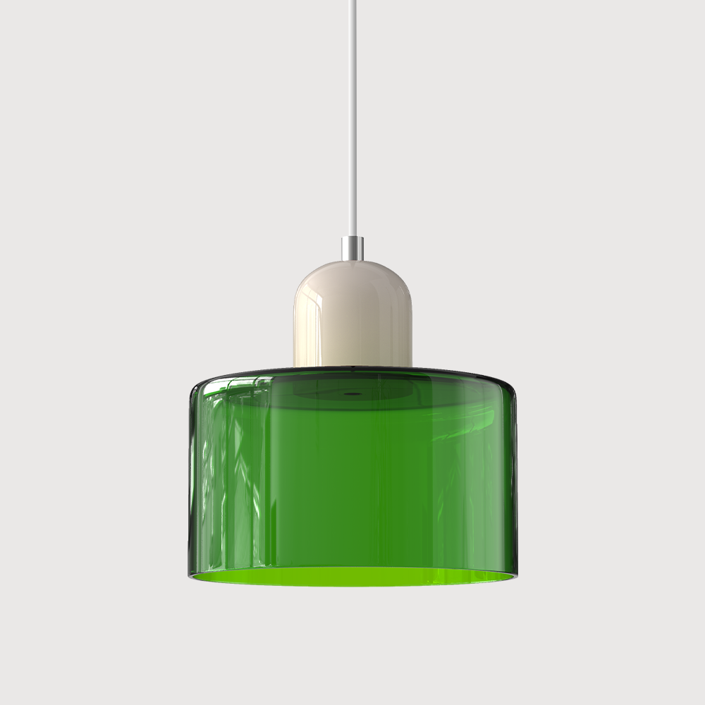 Pendant Light Ceiling with Coloured Glass Shade in Geometric Bauhaus Form for Dining Room