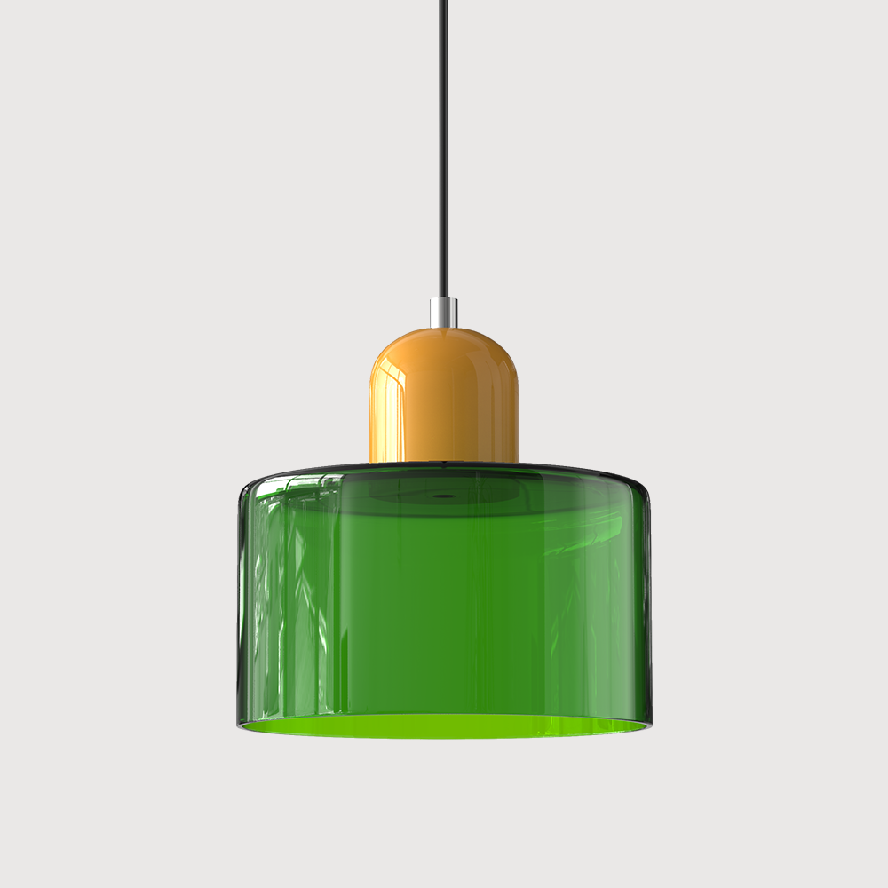 Pendant Light Ceiling with Coloured Glass Shade in Geometric Bauhaus Form for Dining Room