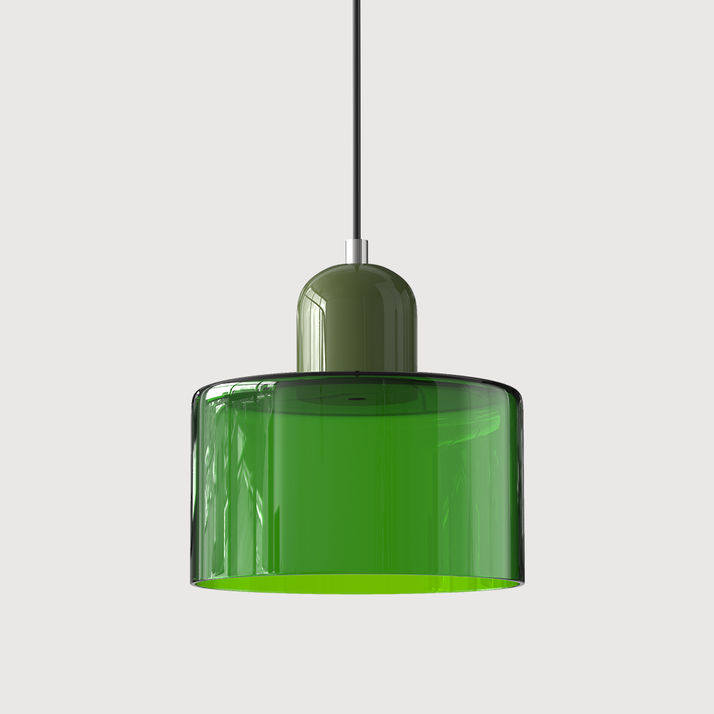 Pendant Light Ceiling with Coloured Glass Shade in Geometric Bauhaus Form for Dining Room
