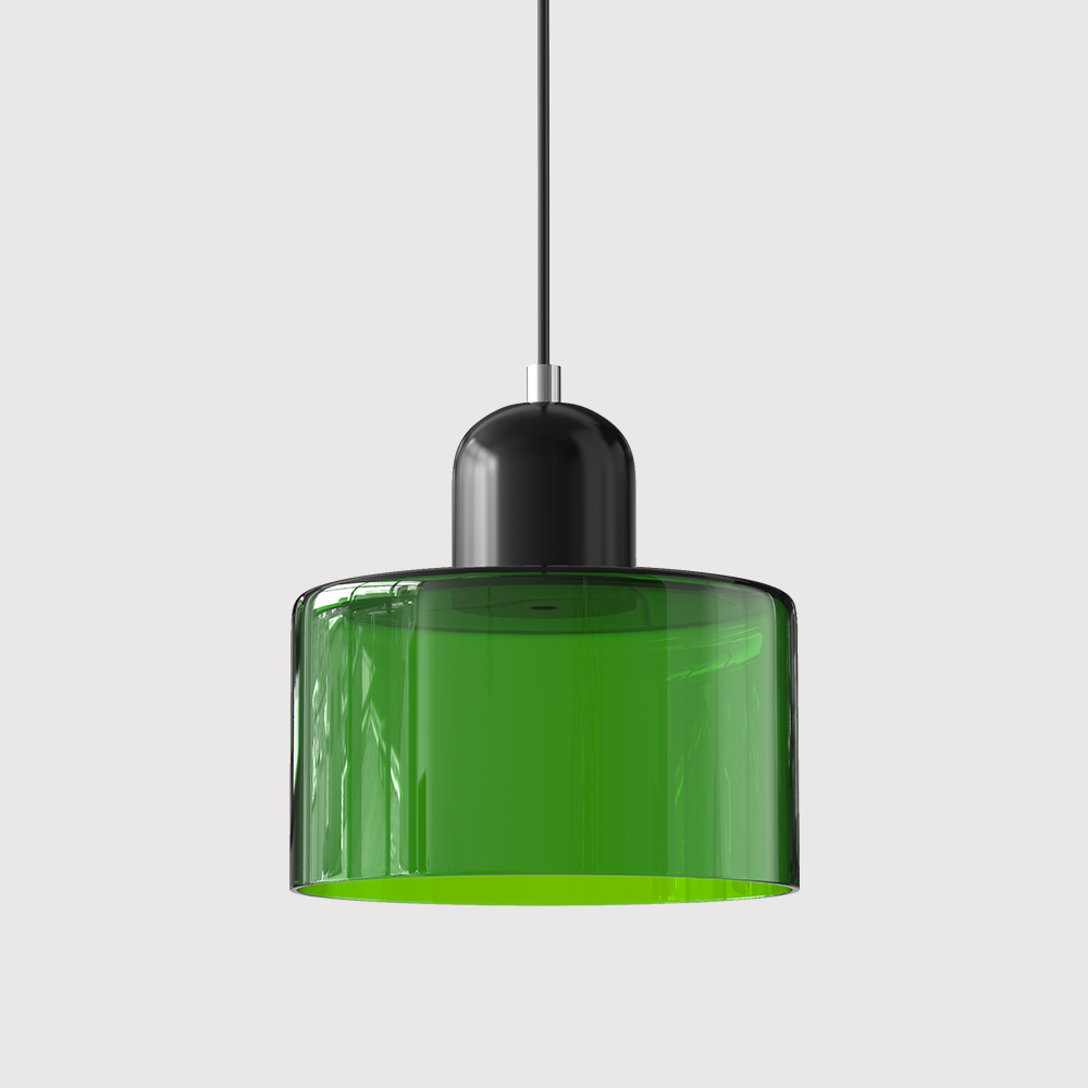 Pendant Light Ceiling with Coloured Glass Shade in Geometric Bauhaus Form for Dining Room