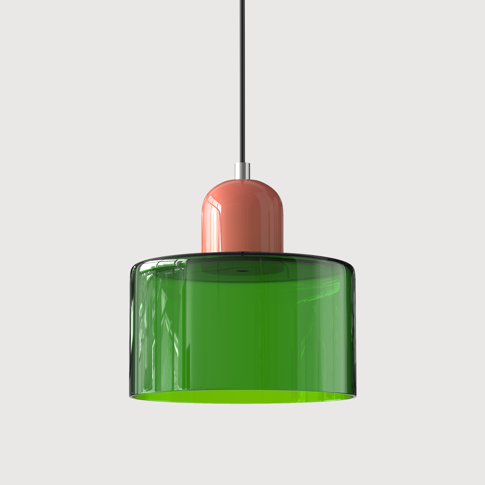 Pendant Light Ceiling with Coloured Glass Shade in Geometric Bauhaus Form for Dining Room