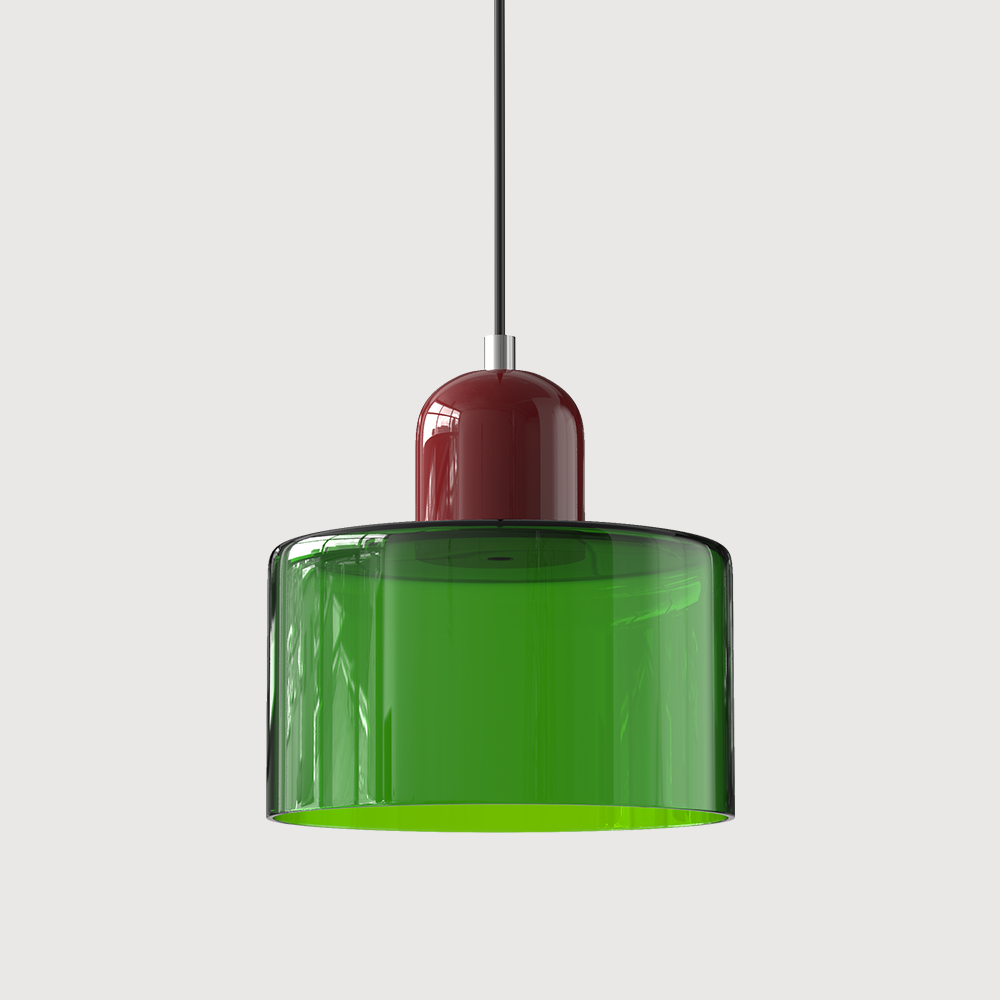 Pendant Light Ceiling with Coloured Glass Shade in Geometric Bauhaus Form for Dining Room