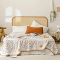 Throw Blanket Cotton with Woven Mandala Pattern for Sofa and Bed in Boho Style