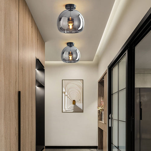 Ceiling Light Flush Mount Glass with Copper Finish and E27 Fitting for Hallway and Bedroom