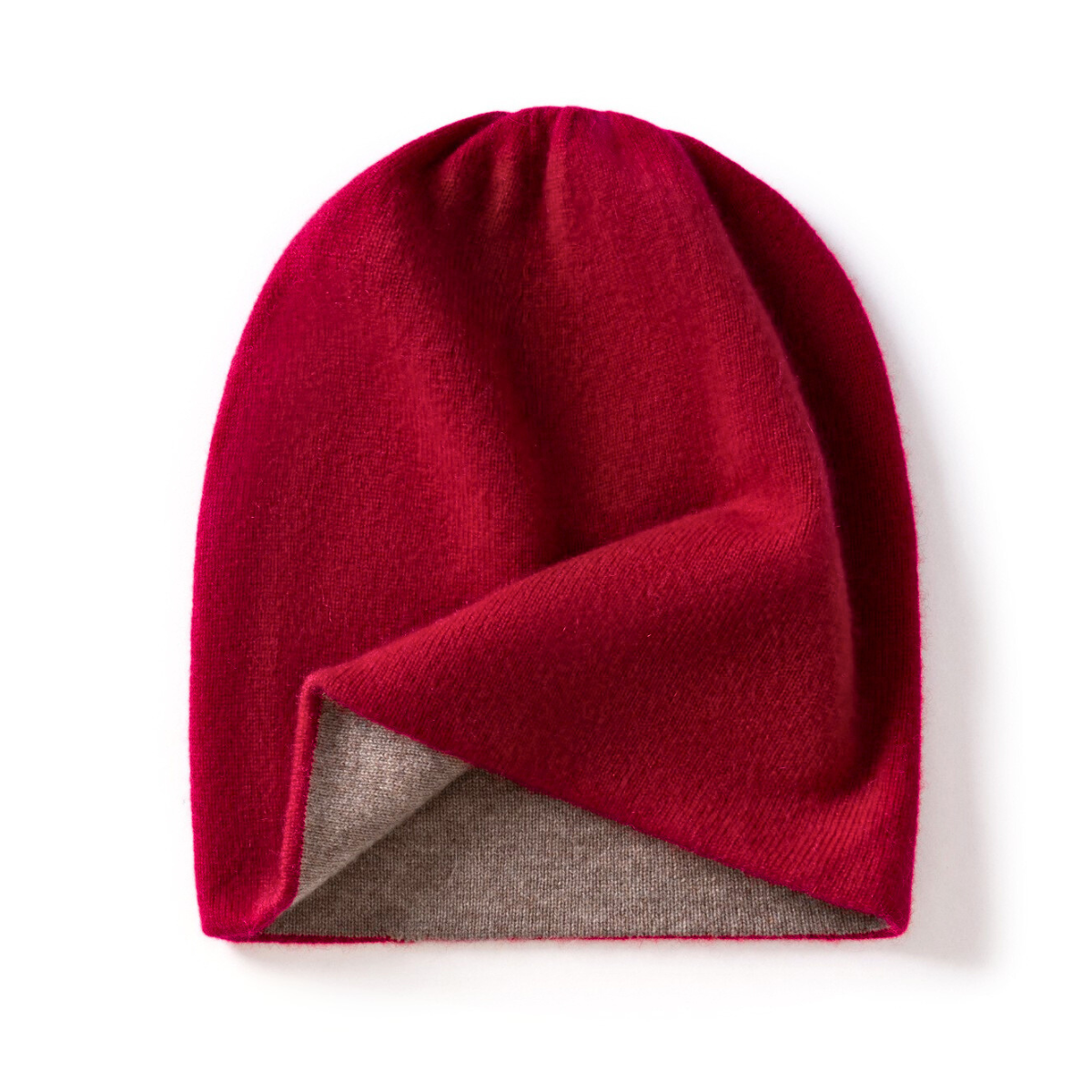 Cashmere Beanie Double Layer Knit Winter Hat with Full Fold Cuff for Soft Warmth