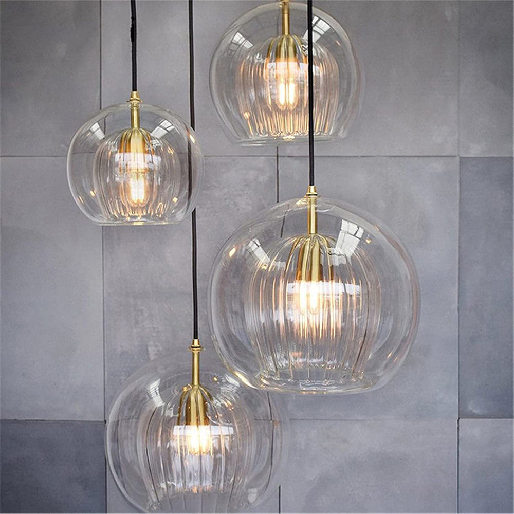 Pendant Light Glass Globe with High Clarity Shade and Warm LED for Kitchen and Dining