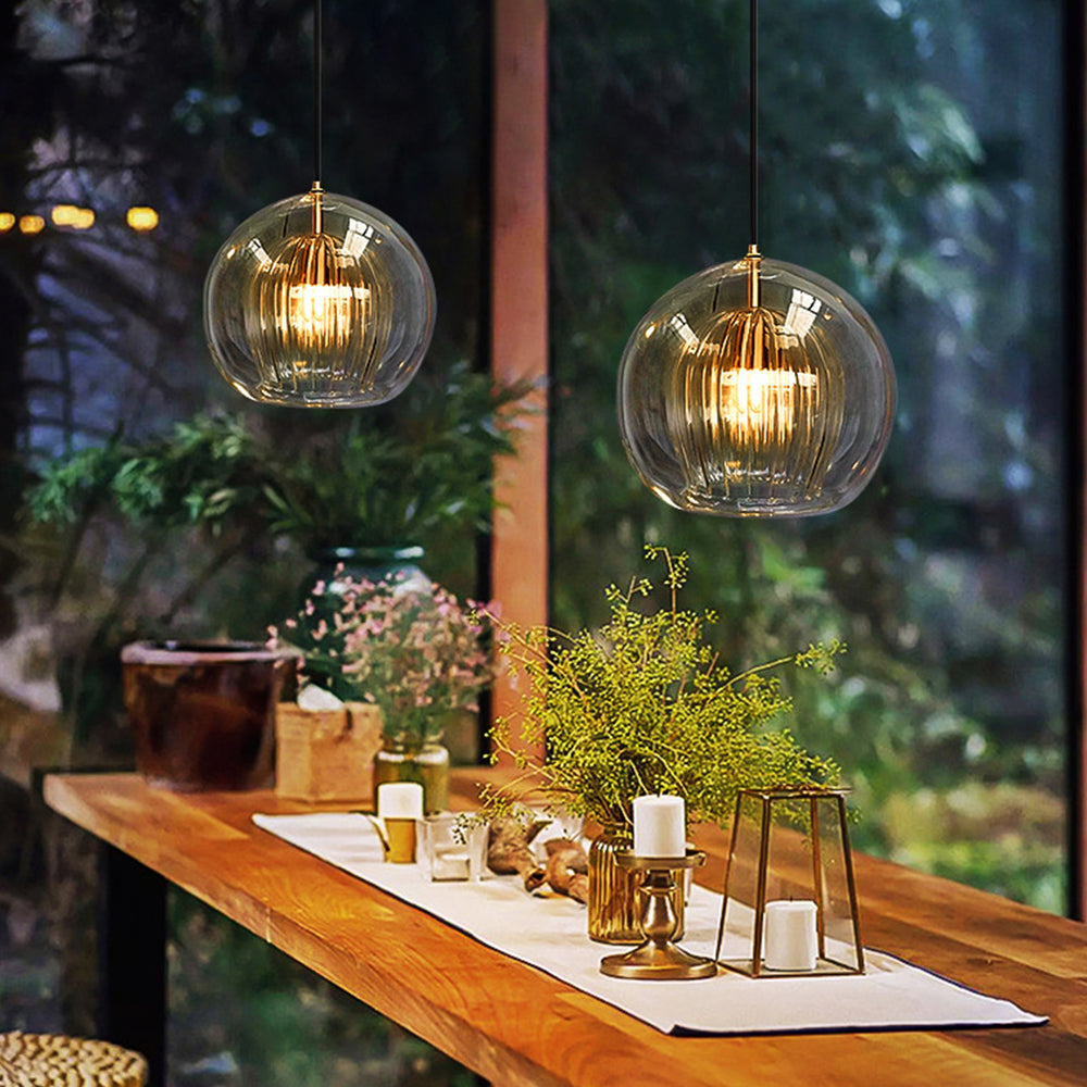 Pendant Light Glass Globe with High Clarity Shade and Warm LED for Kitchen and Dining