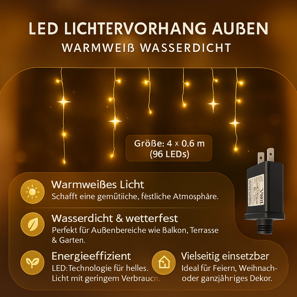 Christmas Decorations Outdoor LED Curtain Lights Waterproof Warm White for Garden