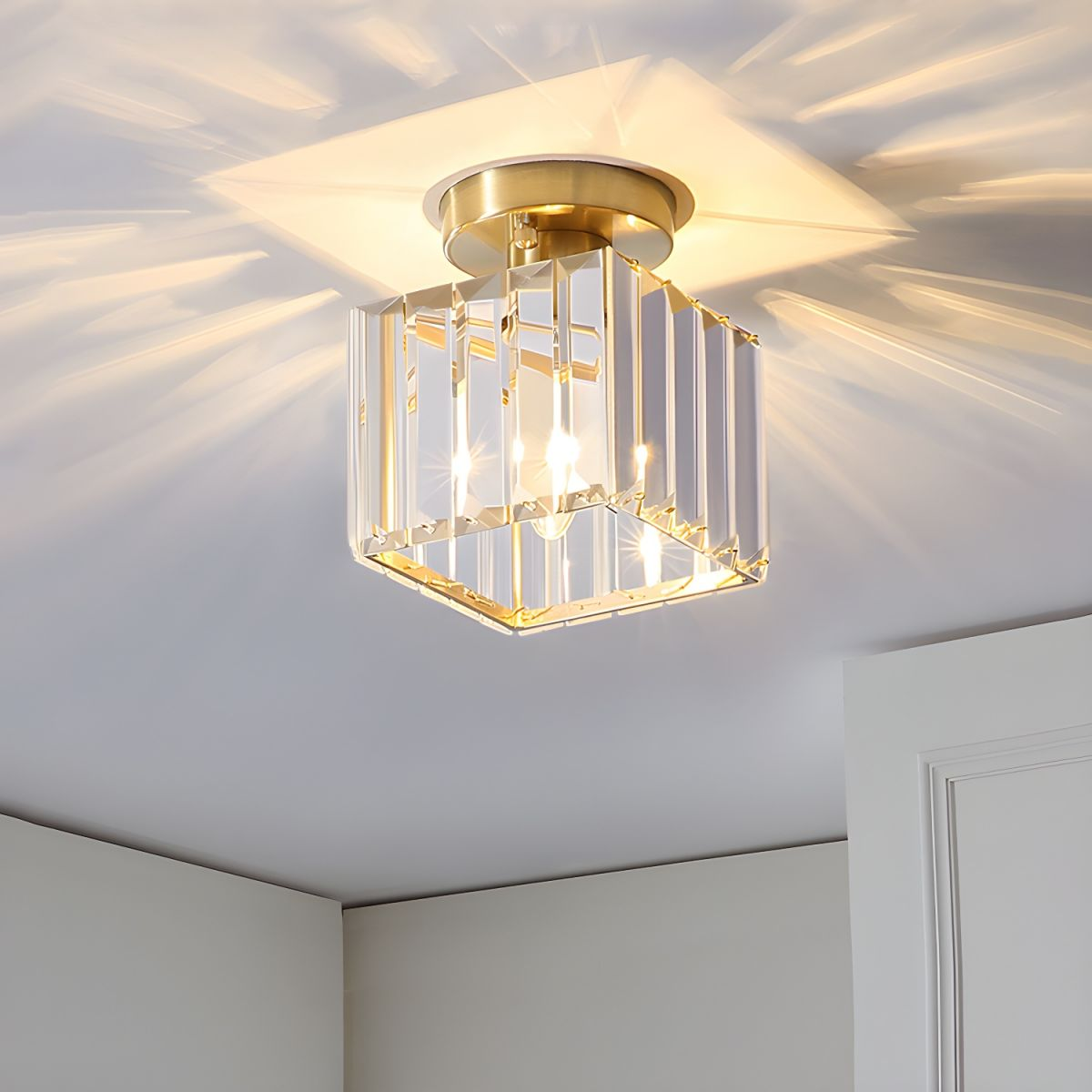 Ceiling Light Flush Mount with Crystal Shade for Hallway Living Room and Bedroom