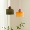 Pendant Light Ceiling with Coloured Glass Shade in Geometric Bauhaus Form for Dining Room