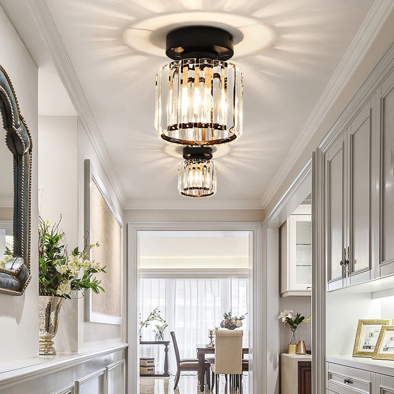 Ceiling Light Flush Mount with Crystal Shade for Hallway Living Room and Bedroom