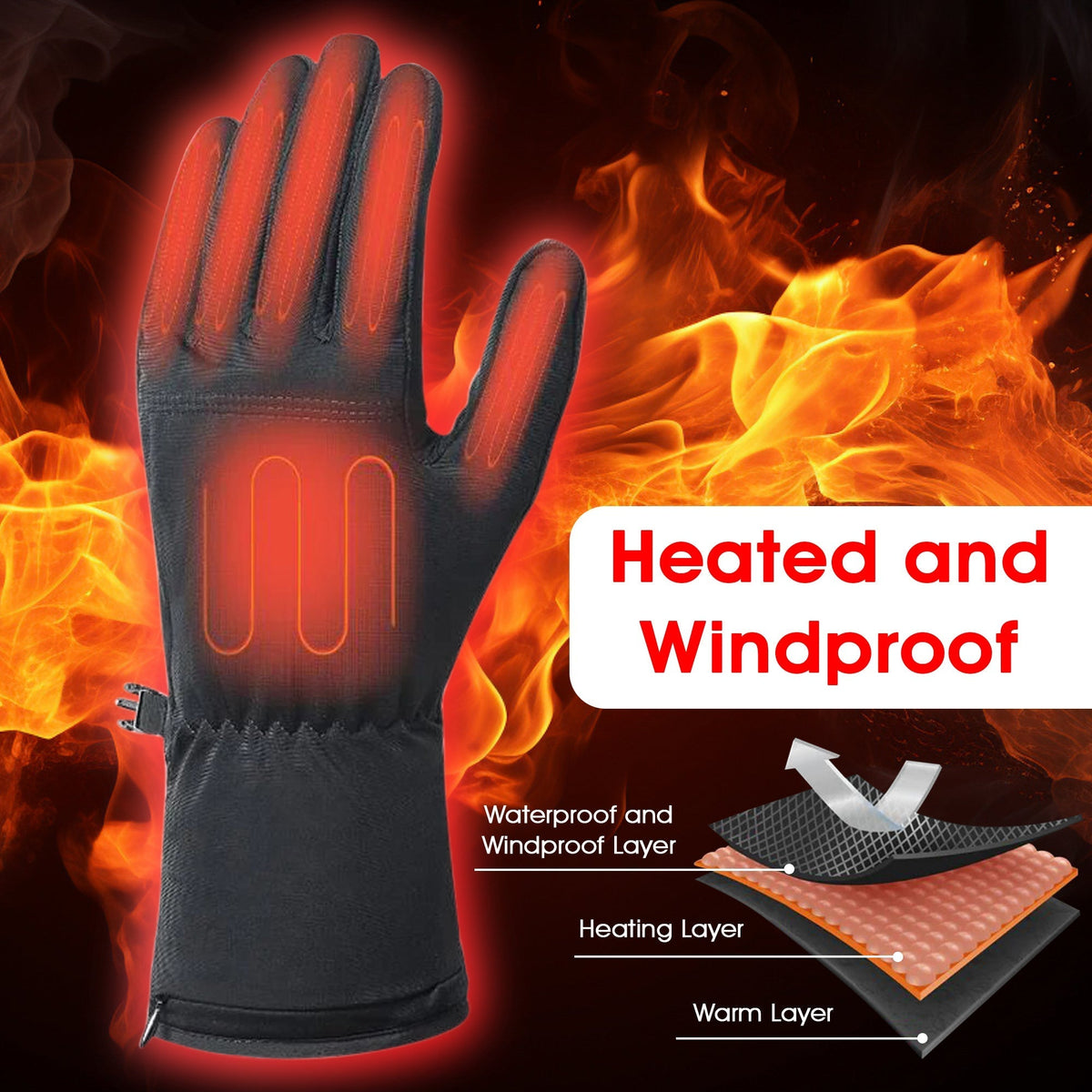 Heated Gloves Rechargeable Winter Pair with 3 Heat Settings for Cold Weather