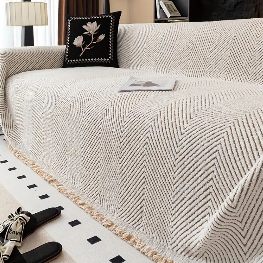 Sofa Couch Cover Throw with Herringbone Microfibre Weave and Anti Slip Backing for Living Room