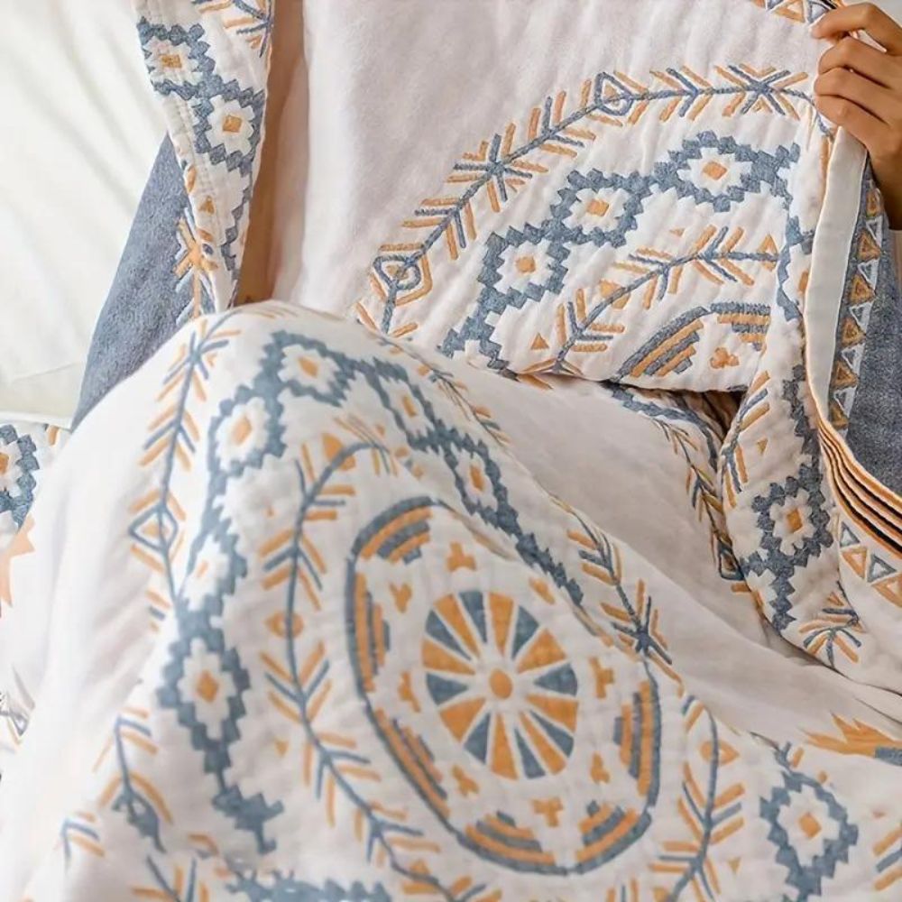 Throw Blanket Cotton with Woven Mandala Pattern for Sofa and Bed in Boho Style