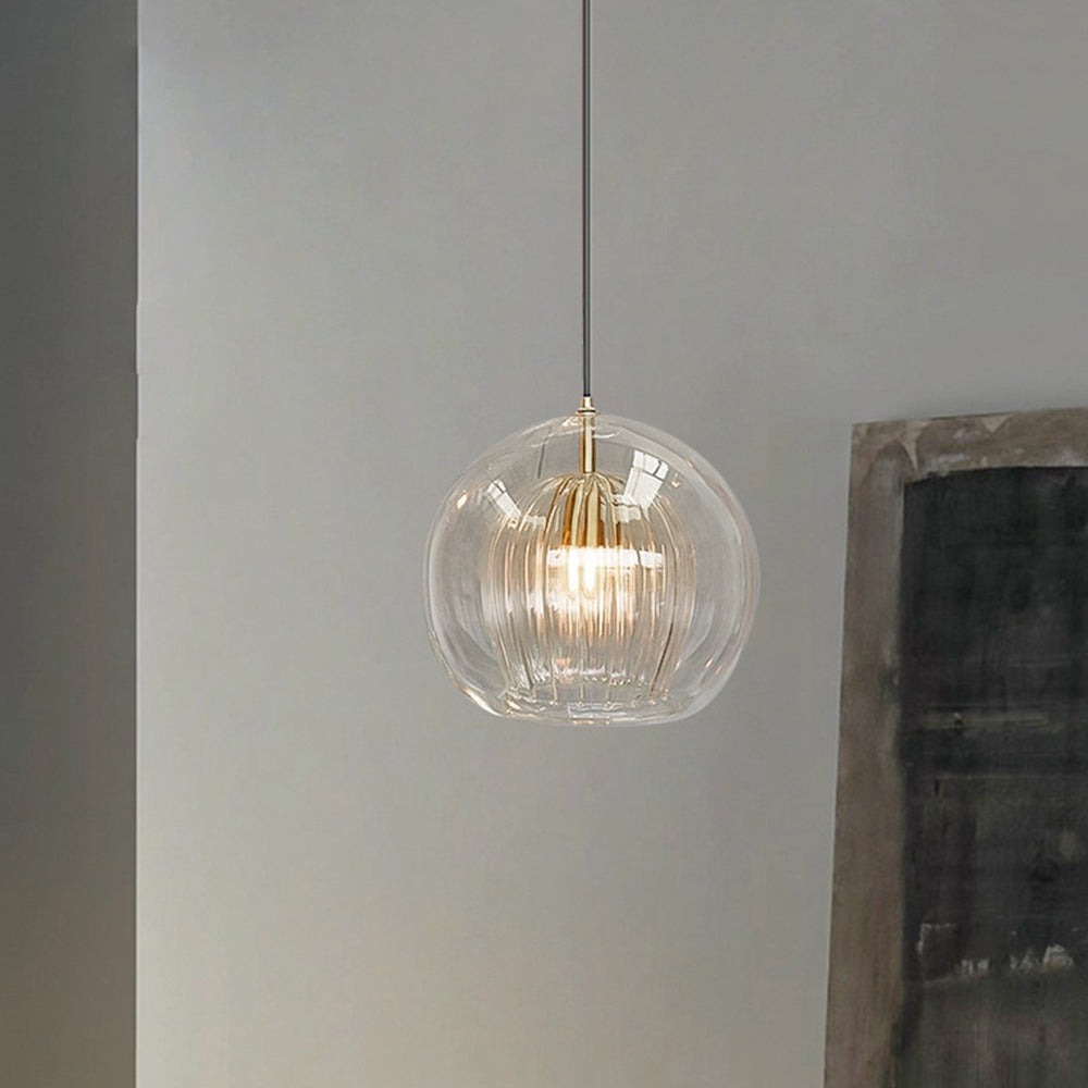 Pendant Light Glass Globe with High Clarity Shade and Warm LED for Kitchen and Dining
