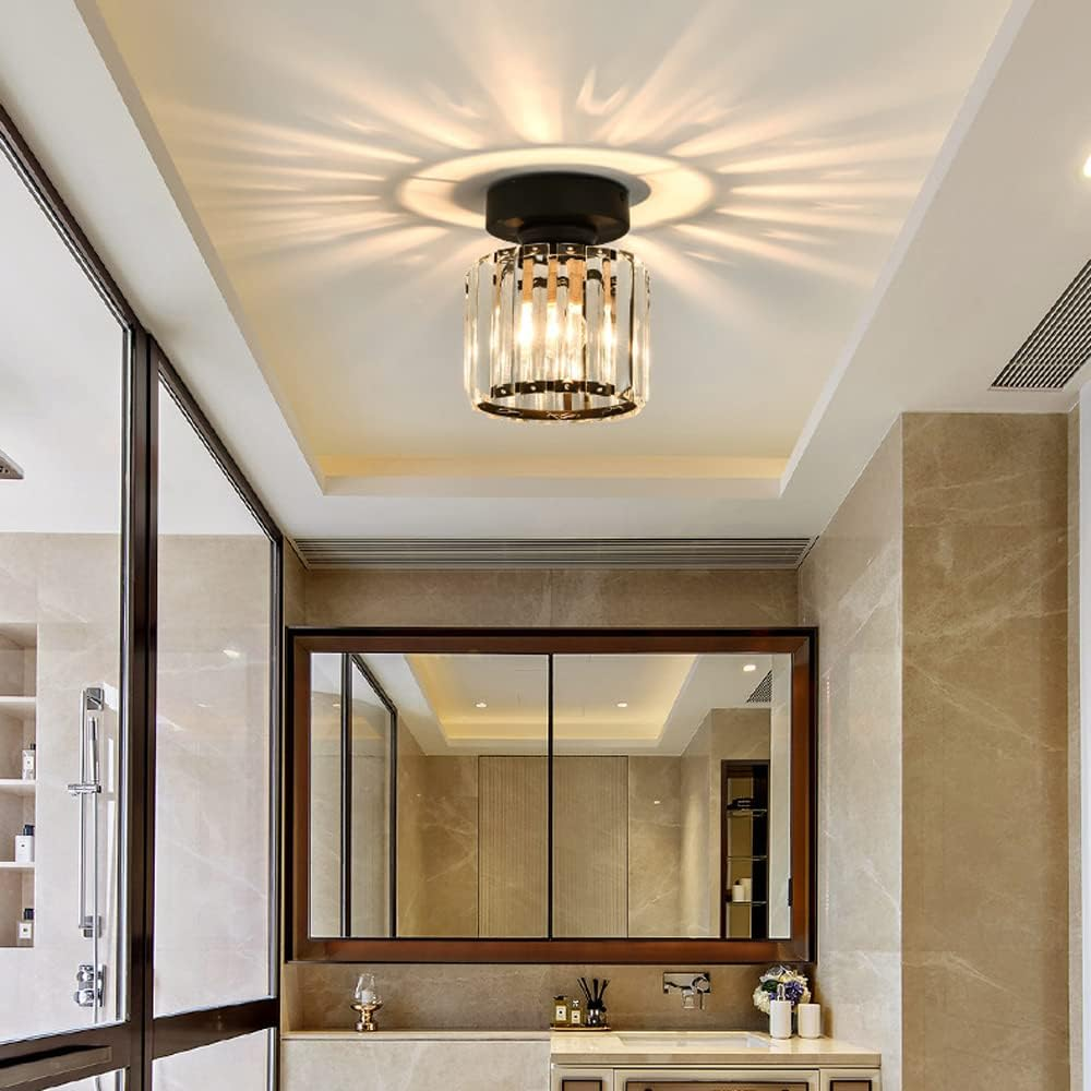 Ceiling Light Flush Mount with Crystal Shade for Hallway Living Room and Bedroom