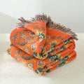Throw Blanket Cotton Reversible with Vintage Floral Weave for Sofa Bed and Armchair