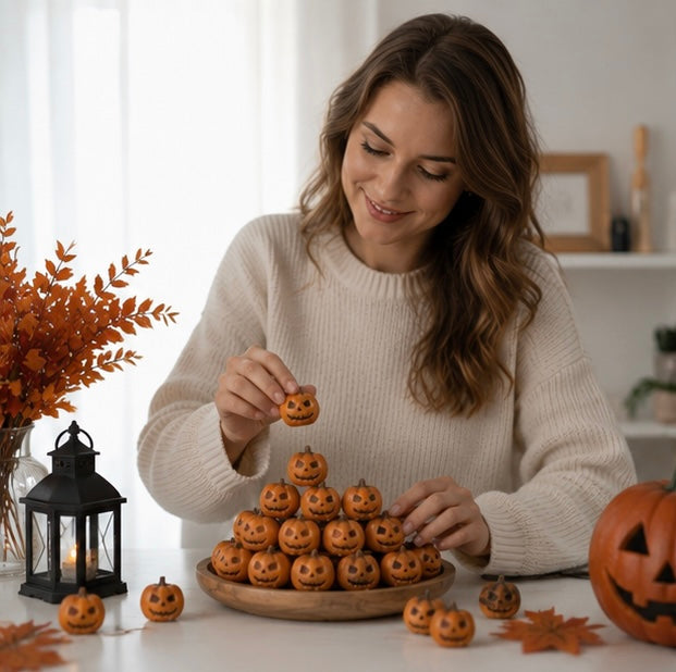Halloween Party Decorations Mini Resin Pumpkins with Carved Smiling Faces for DIY Displays