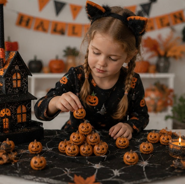 Halloween Party Decorations Mini Resin Pumpkins with Carved Smiling Faces for DIY Displays