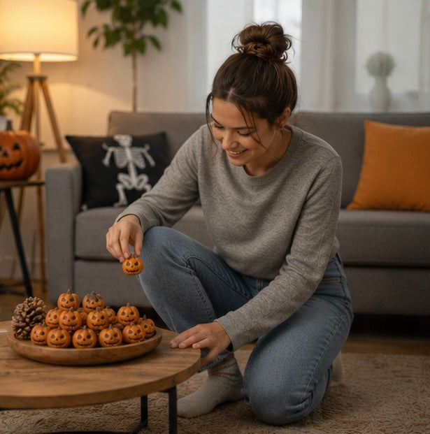 Halloween Party Decorations Mini Resin Pumpkins with Carved Smiling Faces for DIY Displays