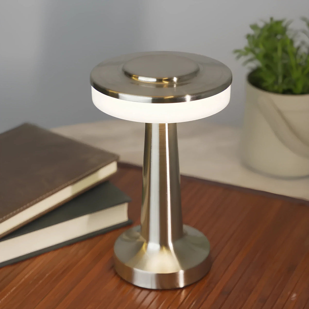 Table Lamp Portable Dimmable with Retro Shade and Rechargeable Battery for Dining