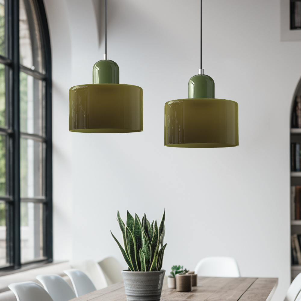 Pendant Light Ceiling with Coloured Glass Shade in Geometric Bauhaus Form for Dining Room