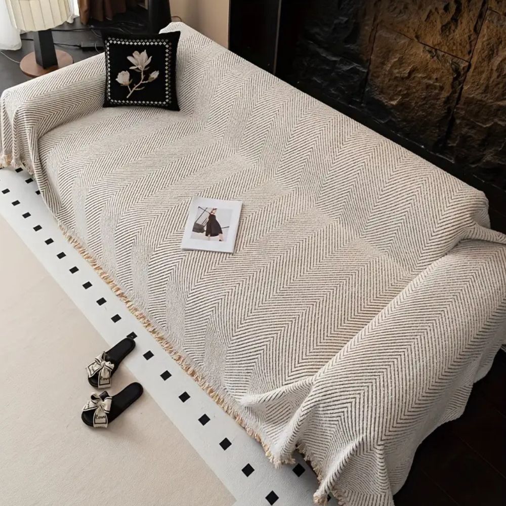 Sofa Couch Cover Throw with Herringbone Microfibre Weave and Anti Slip Backing for Living Room