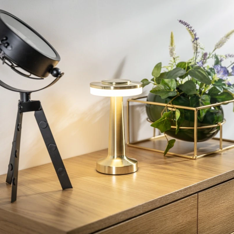 Table Lamp Portable Dimmable with Retro Shade and Rechargeable Battery for Dining
