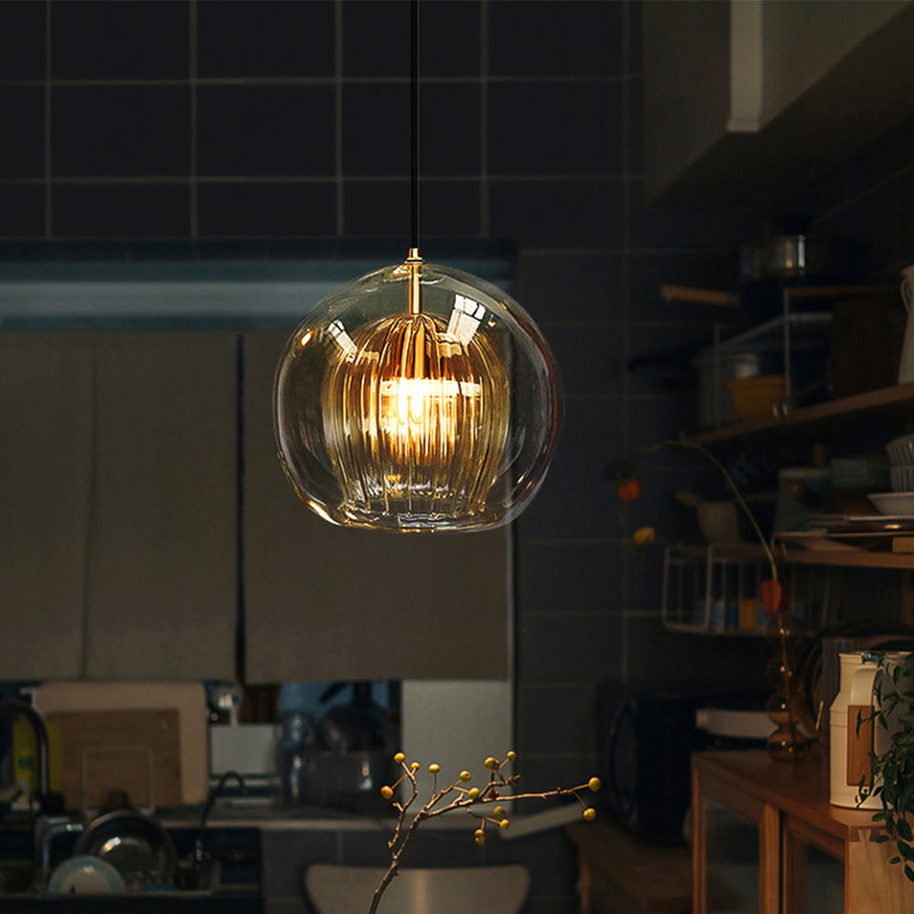 Pendant Light Glass Globe with High Clarity Shade and Warm LED for Kitchen and Dining