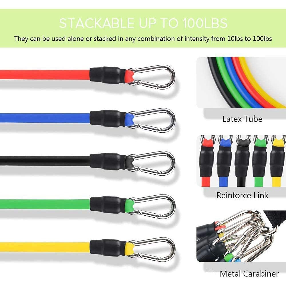 Resistance Bands Set 11 Piece Fitness Kit with Handles Anchor and Ankle Straps