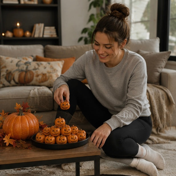 Halloween Party Decorations Mini Resin Pumpkins with Carved Smiling Faces for DIY Displays