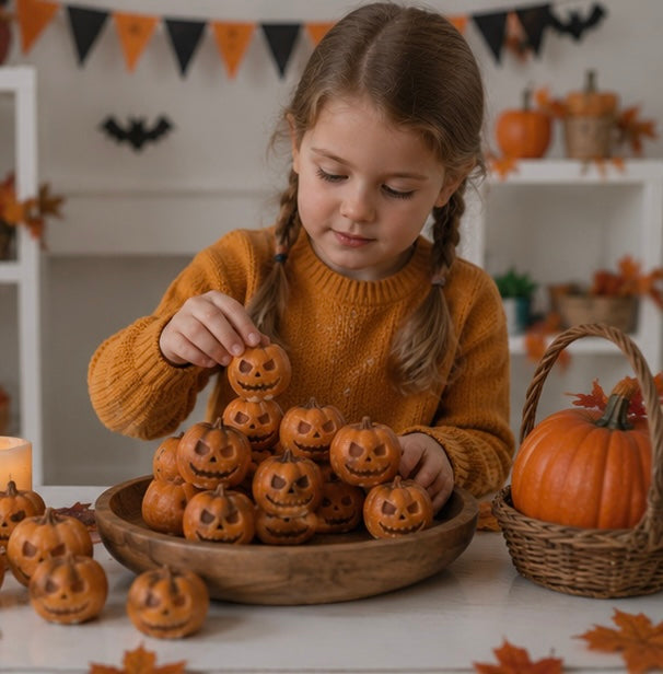 Halloween Party Decorations Mini Resin Pumpkins with Carved Smiling Faces for DIY Displays