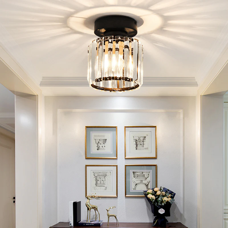 Ceiling Light Flush Mount with Crystal Shade for Hallway Living Room and Bedroom