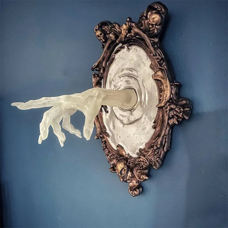Halloween Decorations Gothic Resin Wall Sculpture with Reaching Hand and Luminous Finish