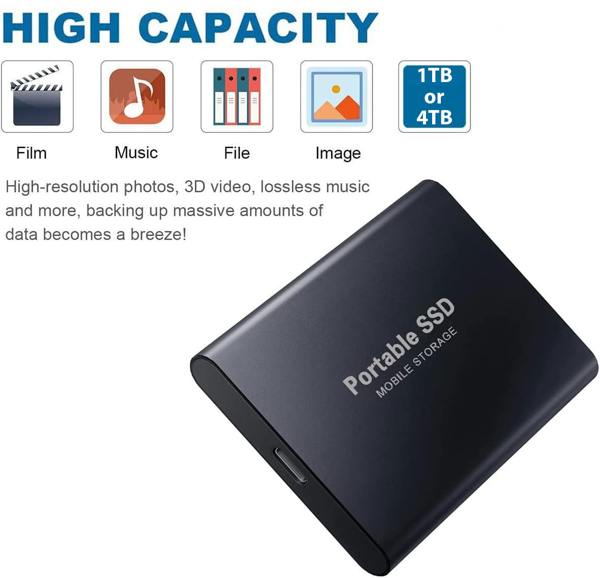 SSD Drive 1TB External Portable Hard Storage Compatible with PC and Mac