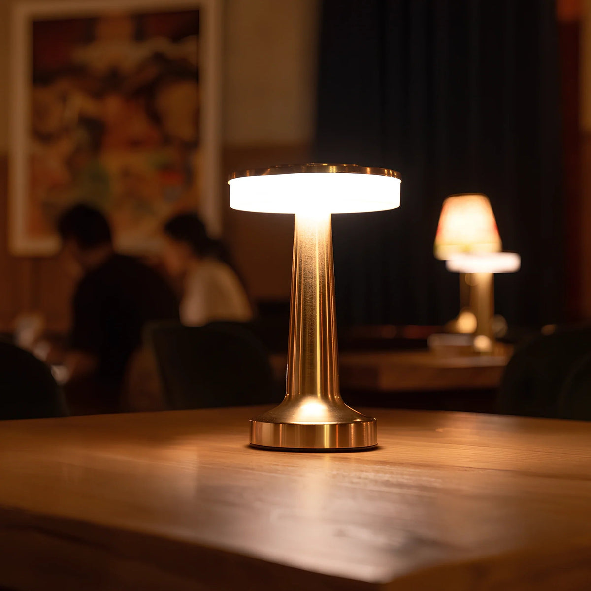 Table Lamp Portable Dimmable with Retro Shade and Rechargeable Battery for Dining