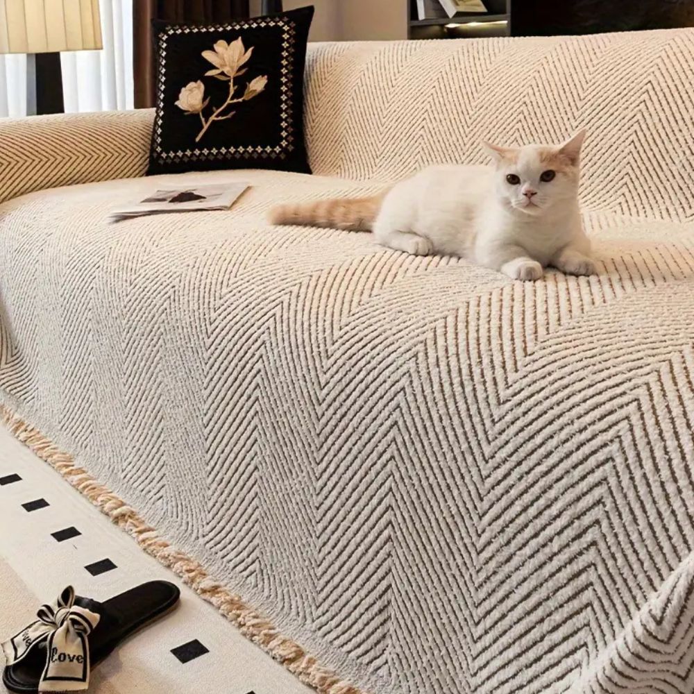 Sofa Couch Cover Throw with Herringbone Microfibre Weave and Anti Slip Backing for Living Room