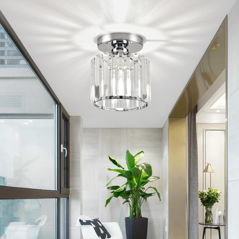 Ceiling Light Flush Mount with Crystal Shade for Hallway Living Room and Bedroom